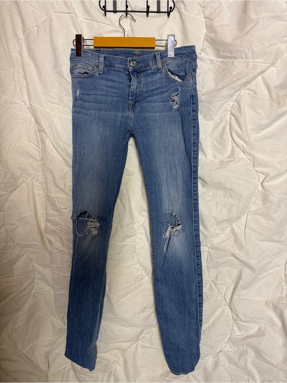 7 For All Mankind Gwenevere Distressed Skinny Jeans Medium Wash Size 27